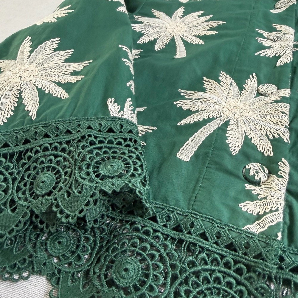 WAIMARI Tayrona Palm Tree Embroidered Cotton Lace Jacket Green Small Resort Chic - Picture 5 of 13